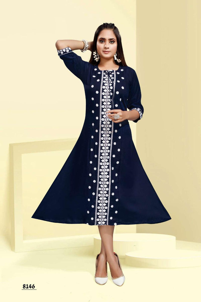 Mf Lata Dno 8146 Rayon With Hwavy embroidery Work Stylish Designer Party Wear Kurti