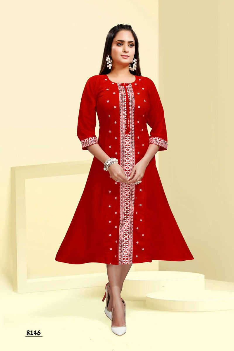 Mf Lata Dno 8146 Rayon With Hwavy embroidery Work Stylish Designer Party Wear Kurti
