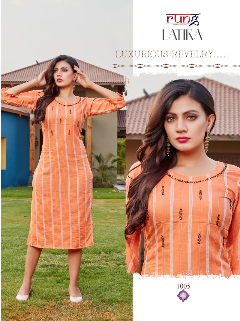 Rung Latika Rayon Stylish Casual Office Wear Kurtis With Handwork