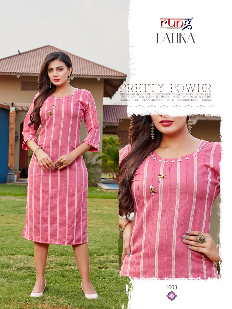 Rung Latika Rayon Stylish Casual Office Wear Kurtis With Handwork
