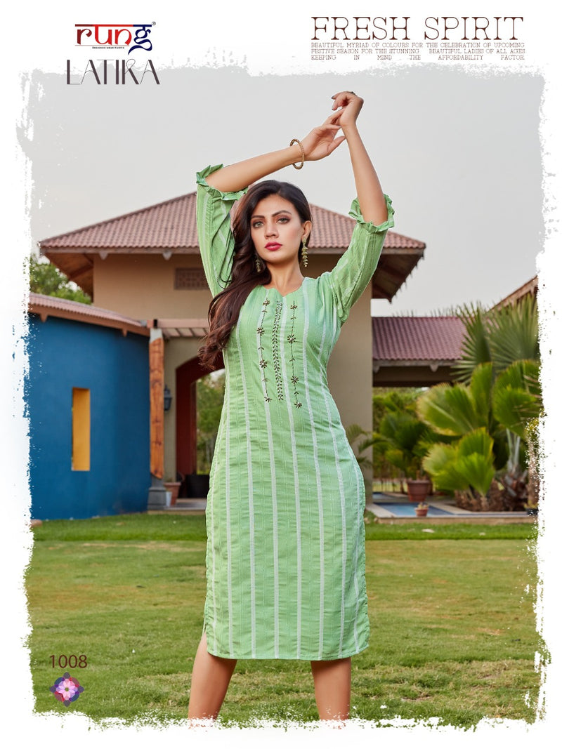 Rung Latika Rayon Stylish Casual Office Wear Kurtis With Handwork