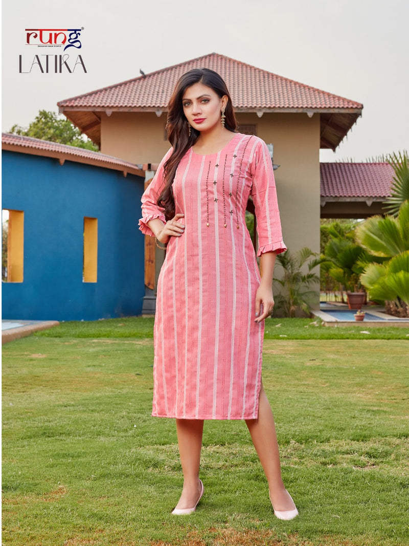 Rung Latika Rayon Stylish Casual Office Wear Kurtis With Handwork