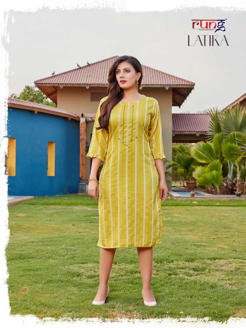 Rung Latika Rayon Stylish Casual Office Wear Kurtis With Handwork