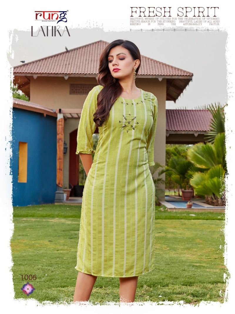 Rung Latika Rayon Stylish Casual Office Wear Kurtis With Handwork