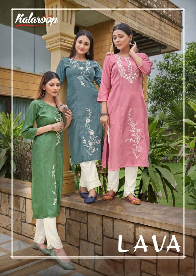 Kalaroop Lava Rayon With Heavy Embroidery Work Stylish Designer Fancy Festive Wear Kurti