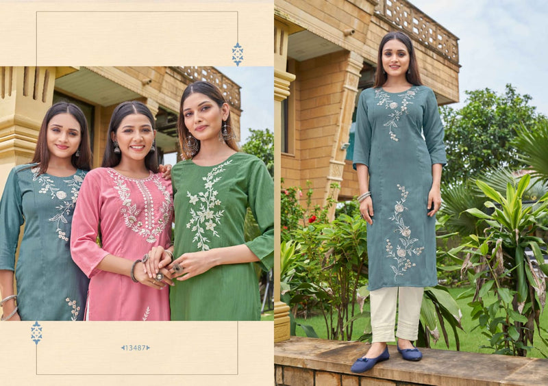 Kalaroop Lava Rayon With Heavy Embroidery Work Stylish Designer Fancy Festive Wear Kurti
