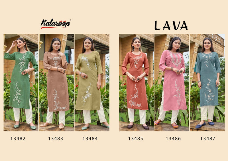 Kalaroop Lava Rayon With Heavy Embroidery Work Stylish Designer Fancy Festive Wear Kurti