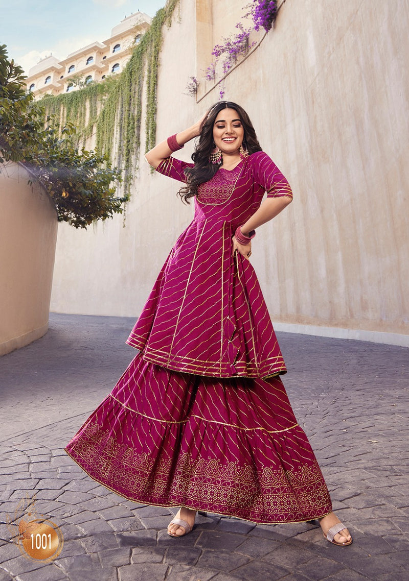 Kajal Style Lavish Vol 1 Cotton Fancy Flair Party Wear Kurtis With Flair Sharara