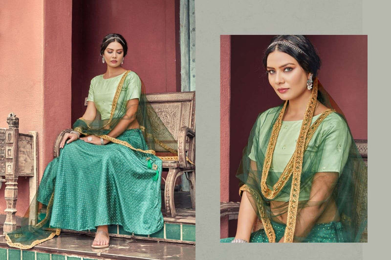 Tips & Tops Lehenga Chanderi Silk Fancy Festive Wear Crop Top With Flaired Skirt  & Dupatta