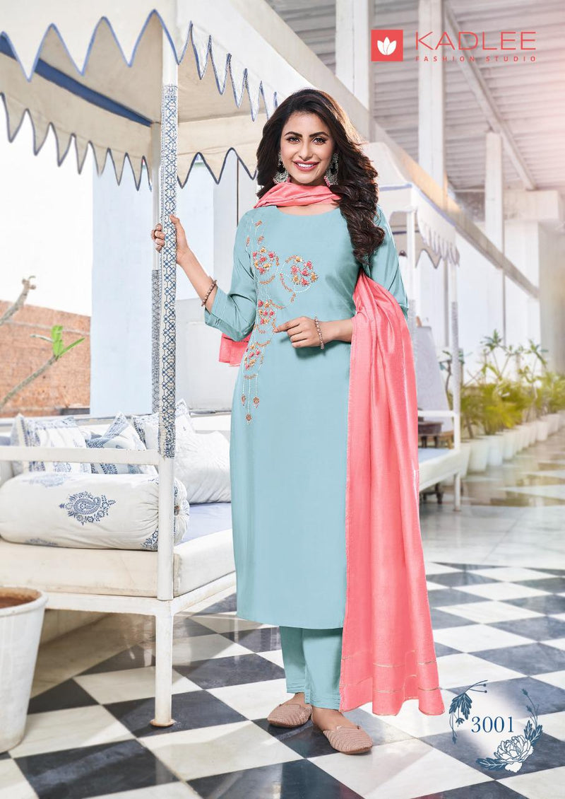 Kadlee Fashion Lemon Viscose Silk  Designer Party Wear Kurtis With Set Of Dupatta & Bottom
