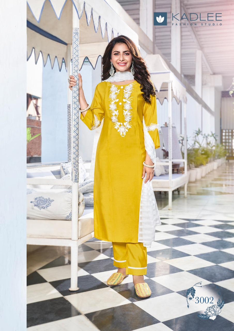Kadlee Fashion Lemon Viscose Silk  Designer Party Wear Kurtis With Set Of Dupatta & Bottom