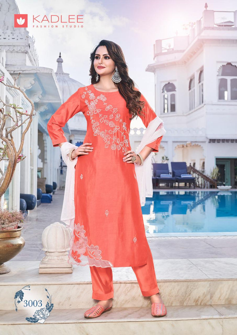 Kadlee Fashion Lemon Viscose Silk  Designer Party Wear Kurtis With Set Of Dupatta & Bottom