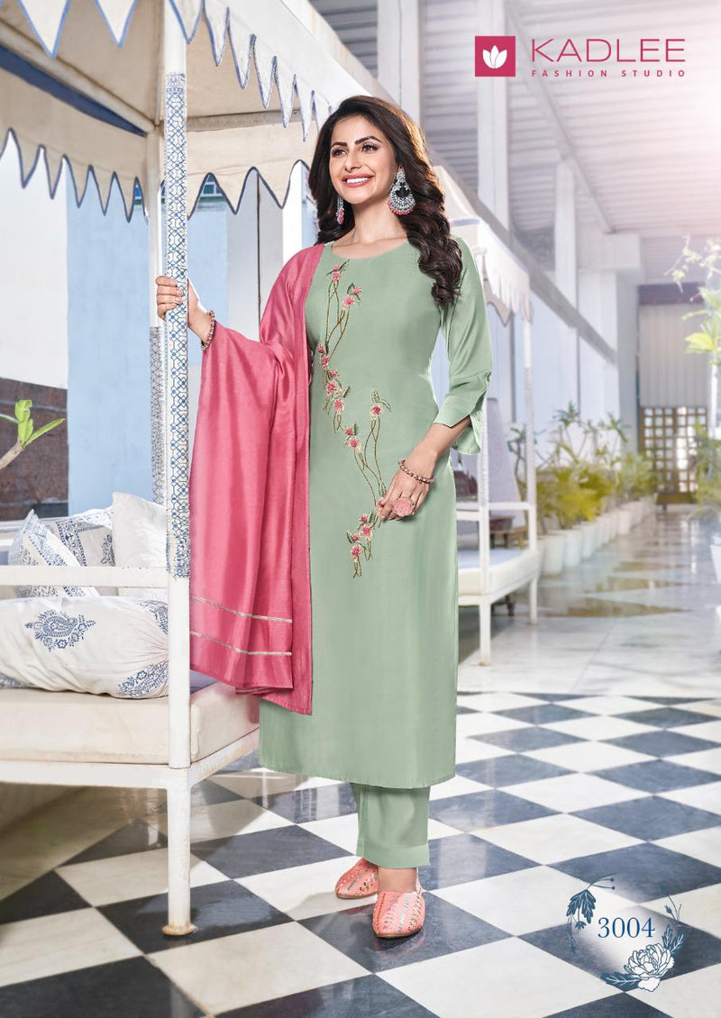 Kadlee Fashion Lemon Viscose Silk  Designer Party Wear Kurtis With Set Of Dupatta & Bottom