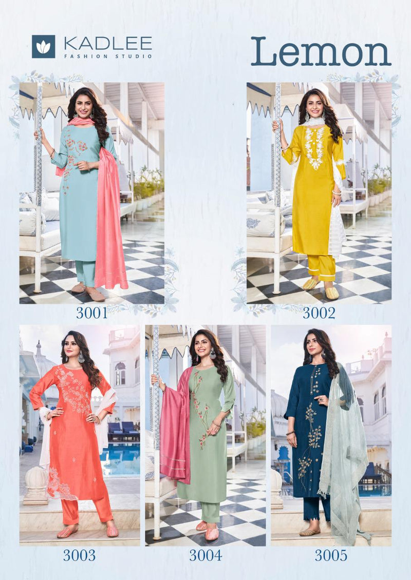 Kadlee Fashion Lemon Viscose Silk  Designer Party Wear Kurtis With Set Of Dupatta & Bottom
