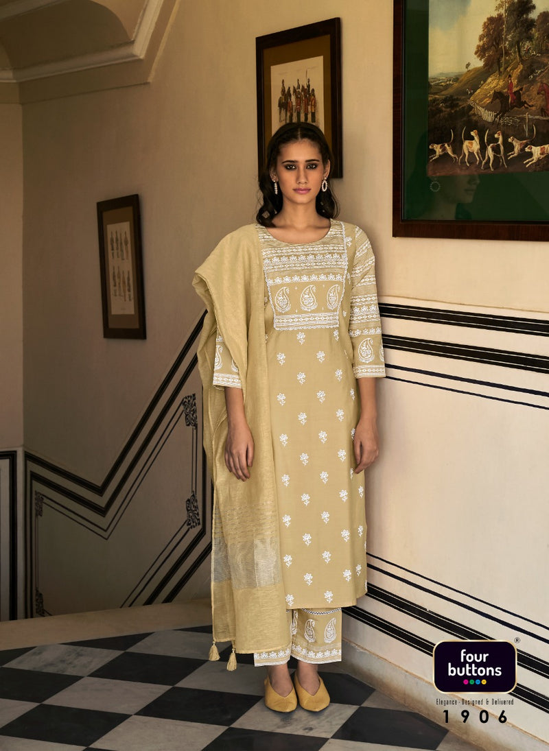 Four Buttons Lemon Vol 5 Modal Chanderi Silk Fancy Party Wear Kurtis With Bottom & Dupatta