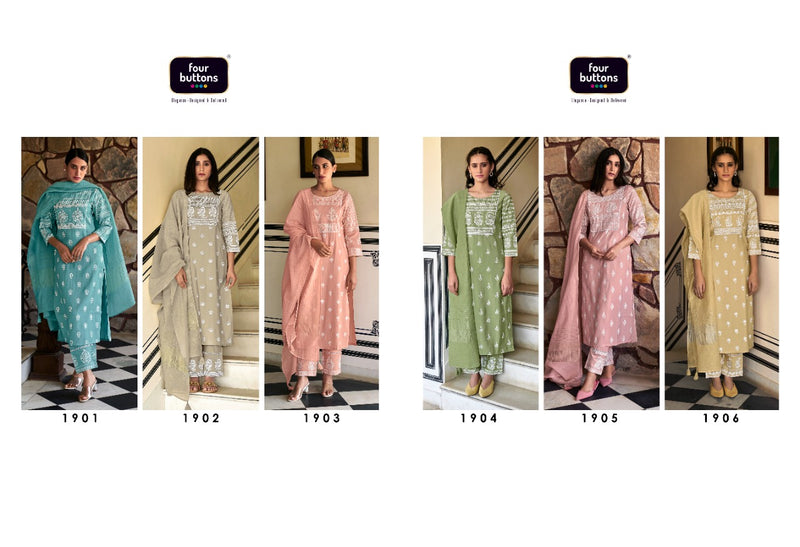 Four Buttons Lemon Vol 5 Modal Chanderi Silk Fancy Party Wear Kurtis With Bottom & Dupatta