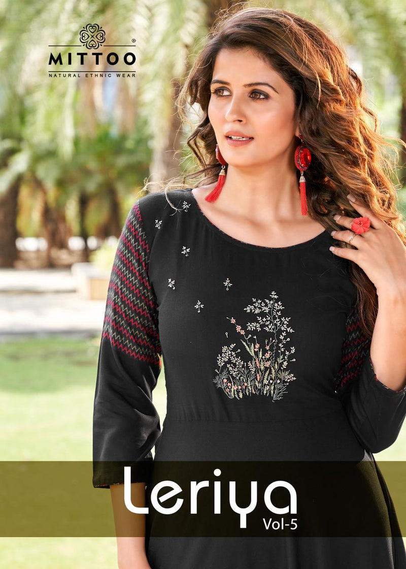 Mittoo Leriya Vol 5 Rayon With Heavy Embroidery Work Stylish Designer Party Wear Long Kurti