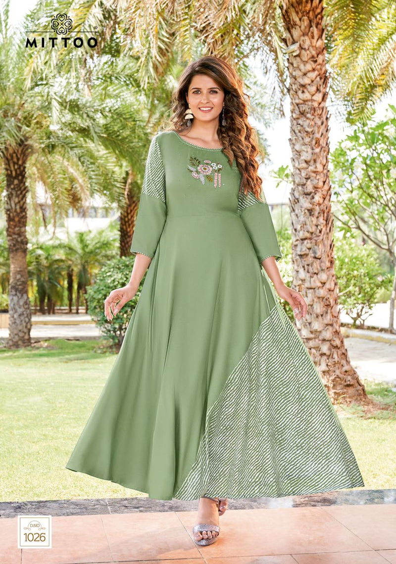Mittoo Leriya Vol 5 Rayon With Heavy Embroidery Work Stylish Designer Party Wear Long Kurti