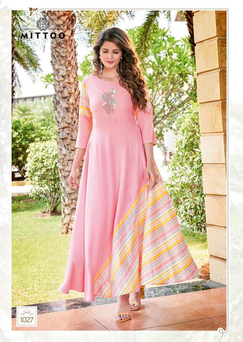 Mittoo Leriya Vol 5 Rayon With Heavy Embroidery Work Stylish Designer Party Wear Long Kurti
