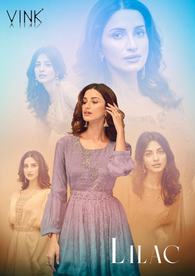 Vink Lilac Viscose With Fancy Work Stylish Designer Festive Wear Casual Look Long Kurti