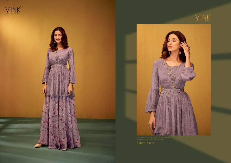 Vink Lilac Viscose With Fancy Work Stylish Designer Festive Wear Casual Look Long Kurti