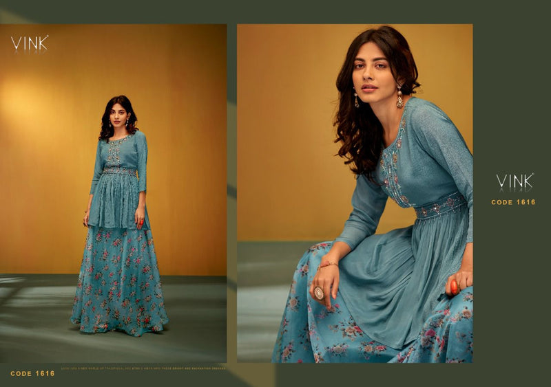 Vink Lilac Viscose With Fancy Work Stylish Designer Festive Wear Casual Look Long Kurti