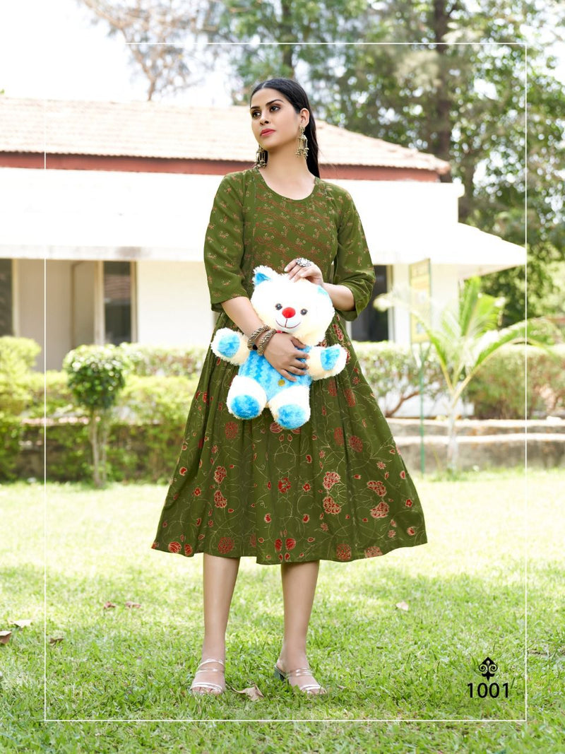 MF Lipika Vol 7 Rayon Thread Work Fancy Frock Style Party Wear Kurtis