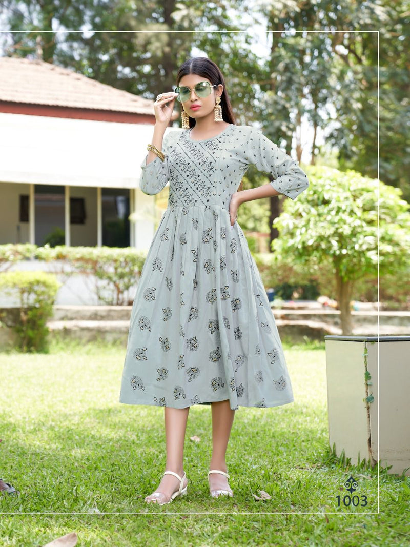 MF Lipika Vol 7 Rayon Thread Work Fancy Frock Style Party Wear Kurtis