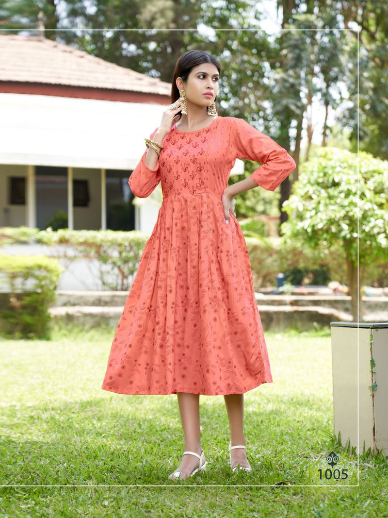 MF Lipika Vol 7 Rayon Thread Work Fancy Frock Style Party Wear Kurtis