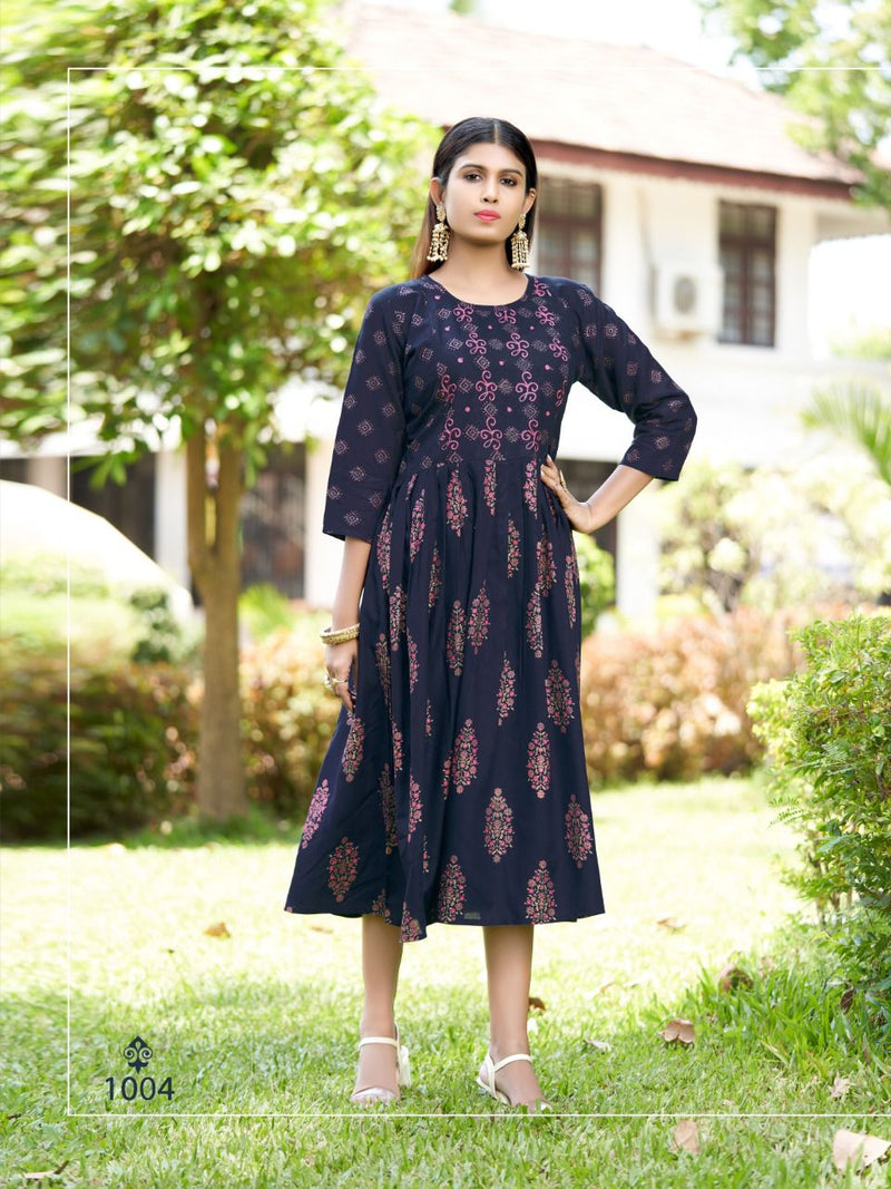 MF Lipika Vol 7 Rayon Thread Work Fancy Frock Style Party Wear Kurtis