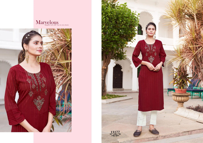 Kalaroop Kajree Fashion Liptop Rayon Festive Wear Kurtis With Fancy Embroidery