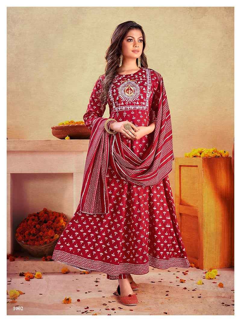 Banwerry Fashion Litisha Rayon Foil Printed Designer Party Wear Kurtis With Bottom & Dupatta