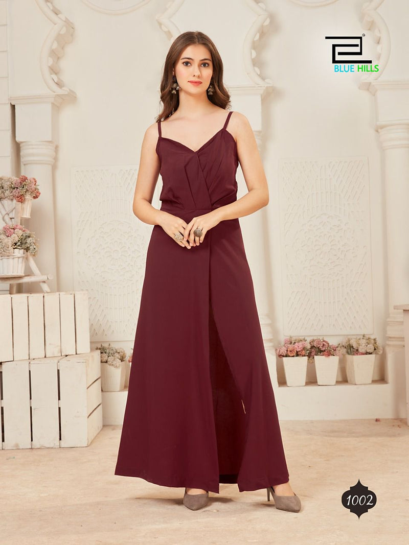 Blue Hills London Beauty Polyester With Beautiful Fancy Work Western Look Fancy Long Gown