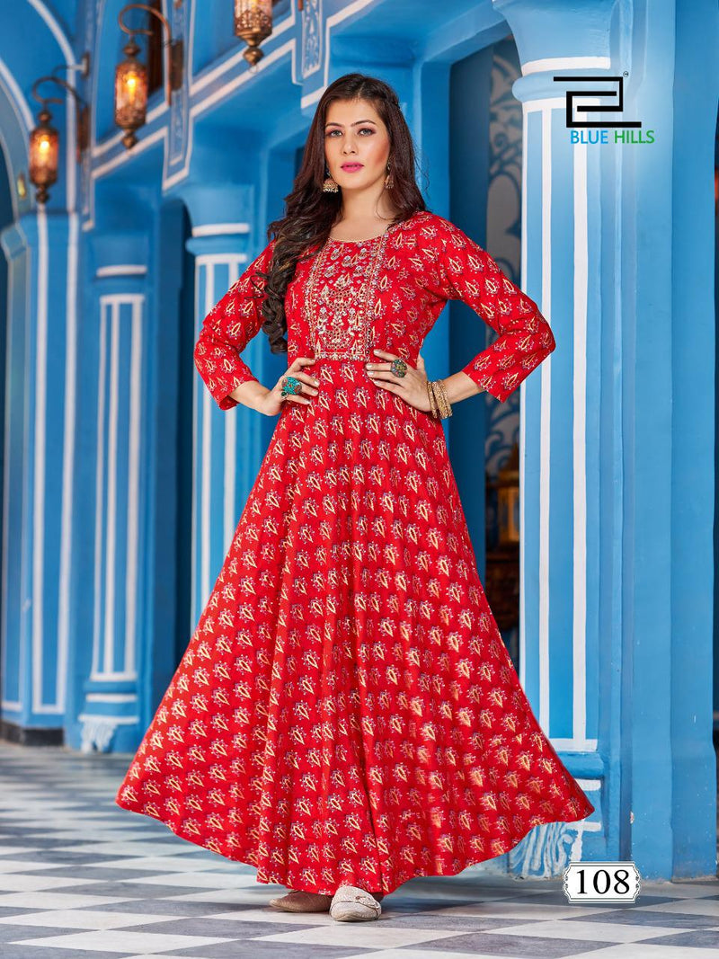 Blue Hills Lotus Rayon With Fancy Work Stylish Designer Festive Wear Long Gown