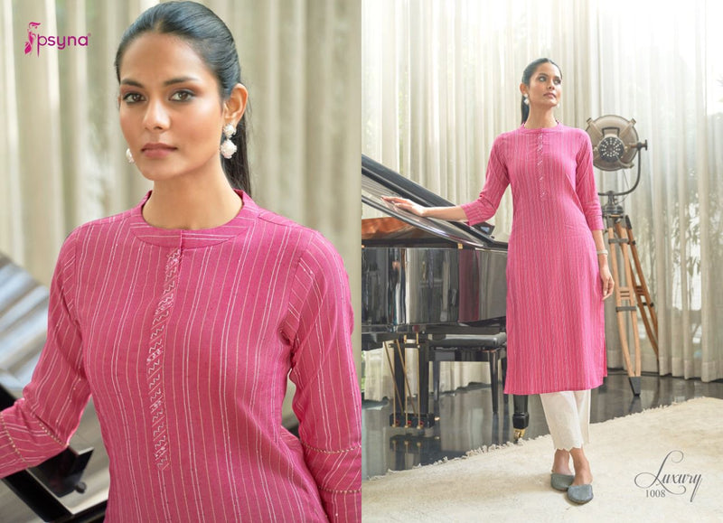 Psyna Luxury Cotton Fancy Cotton Festive Wear Kurtis With Handwork