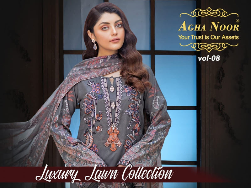 Agha Noor Luxury Lawn Collection Vol 8 Pure Cotton With Beautiful Work Stylish Designer Salwar Kameez