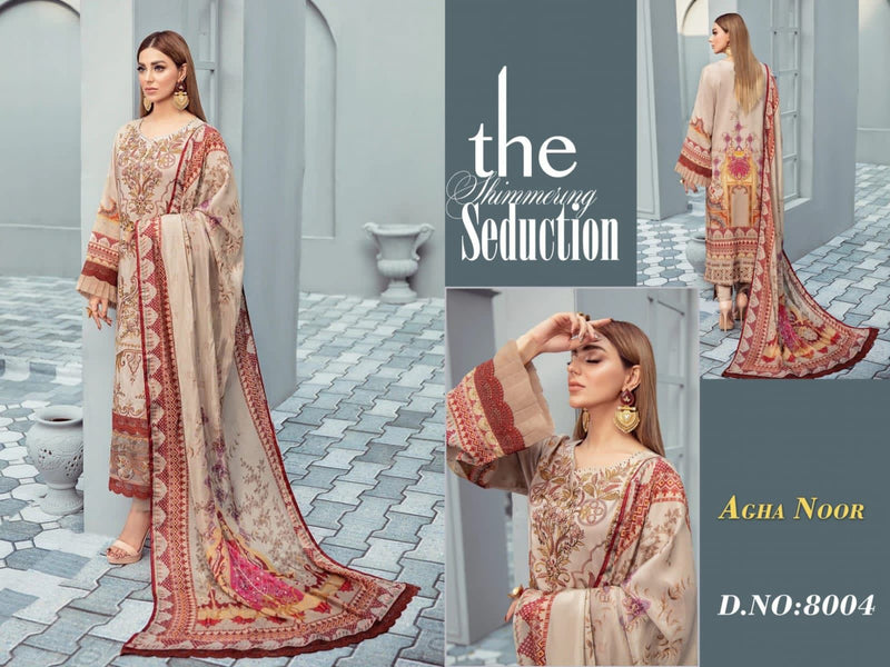 Agha Noor Luxury Lawn Collection Vol 8 Pure Cotton With Beautiful Work Stylish Designer Salwar Kameez