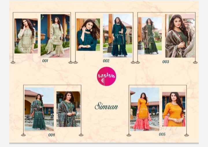 La Pink Simran Georgette Chinon And Dola Silk Fancy Kurti