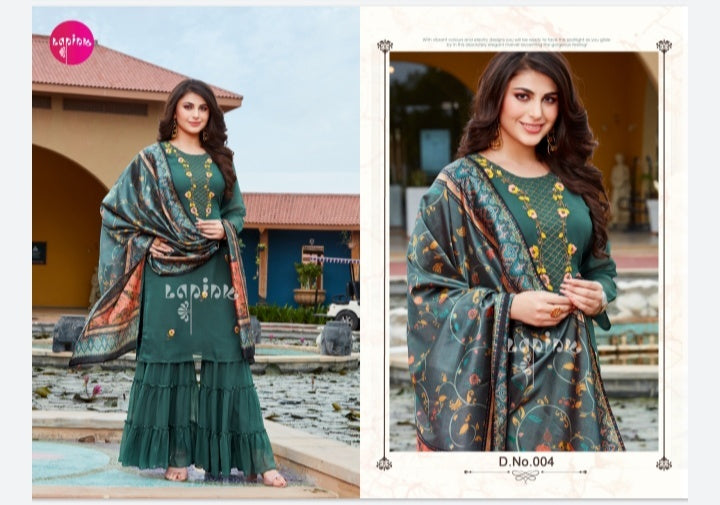 La Pink Simran Georgette Chinon And Dola Silk Fancy Kurti