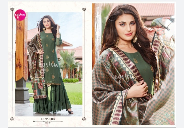 La Pink Simran Georgette Chinon And Dola Silk Fancy Kurti