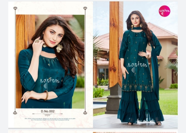 La Pink Simran Georgette Chinon And Dola Silk Fancy Kurti