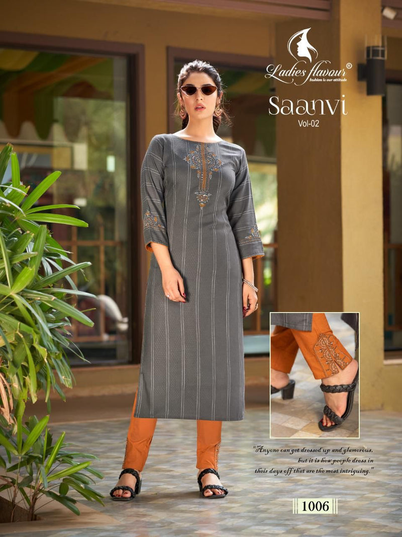Ladies Flavour Saanvi Vol 2 Heavy Rayon Weaving Embroidery Work Kurtis