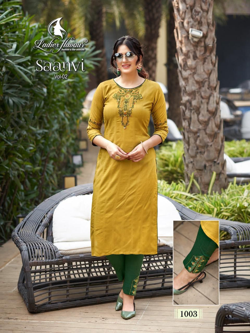 Ladies Flavour Saanvi Vol 2 Heavy Rayon Weaving Embroidery Work Kurtis