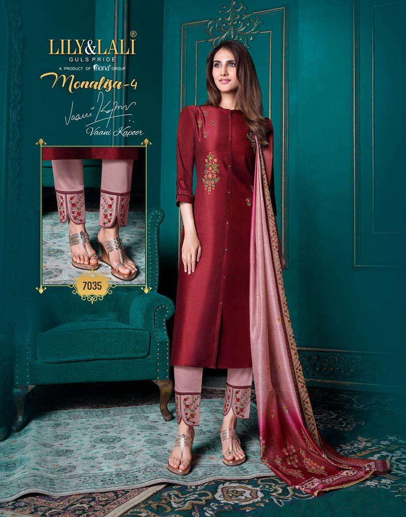 Lily And Lali Launch Monalisa Vol 4 Bemberg Silk With Embroidery Work Designer Fancy Salwar Suit