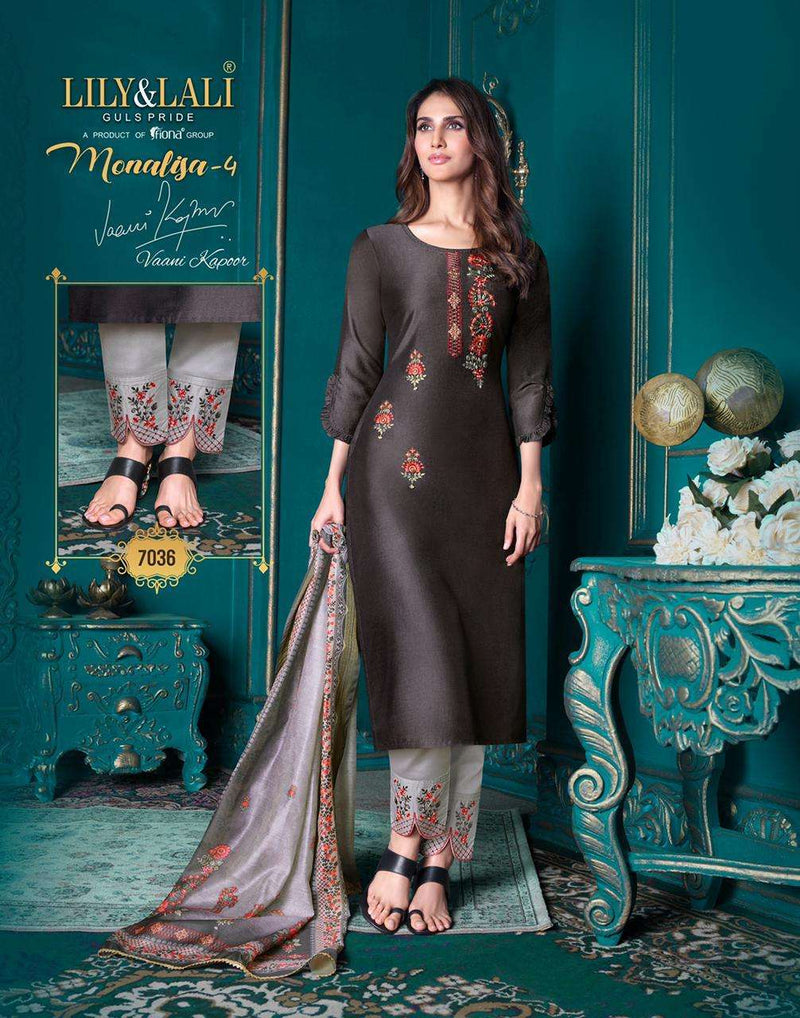 Lily And Lali Launch Monalisa Vol 4 Bemberg Silk With Embroidery Work Designer Fancy Salwar Suit