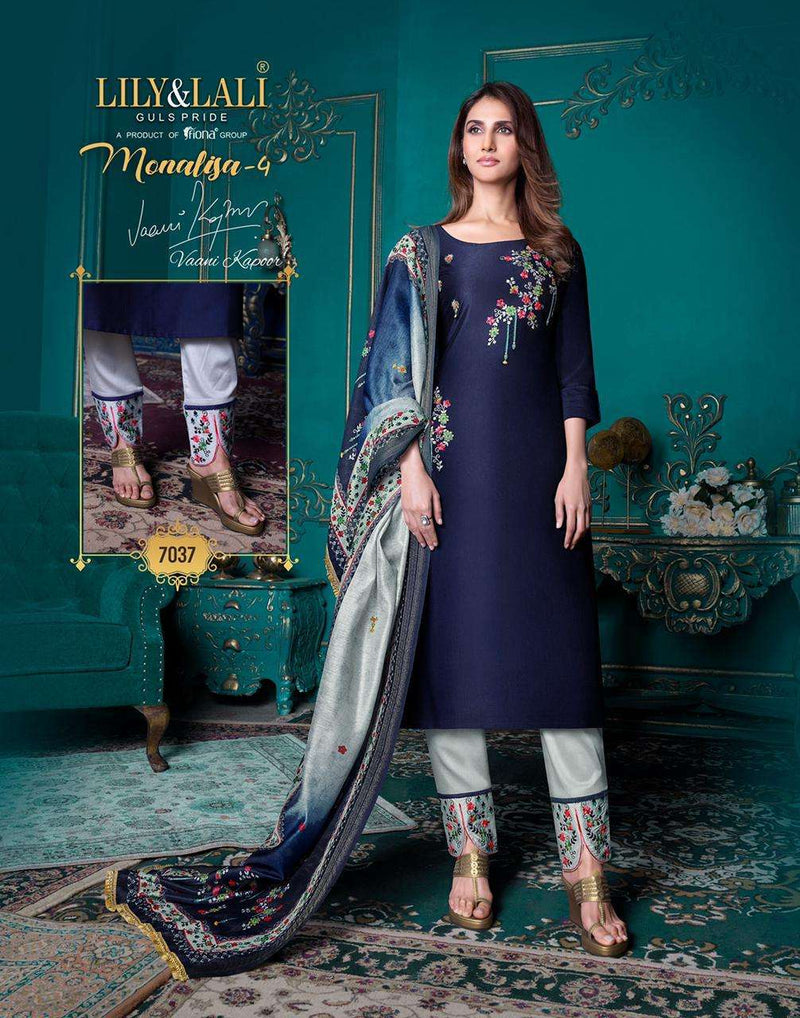 Lily And Lali Launch Monalisa Vol 4 Bemberg Silk With Embroidery Work Designer Fancy Salwar Suit