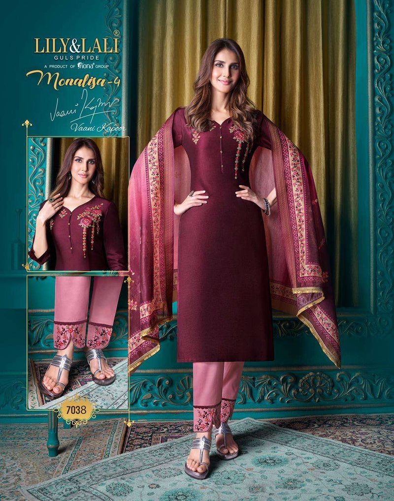 Lily And Lali Launch Monalisa Vol 4 Bemberg Silk With Embroidery Work Designer Fancy Salwar Suit