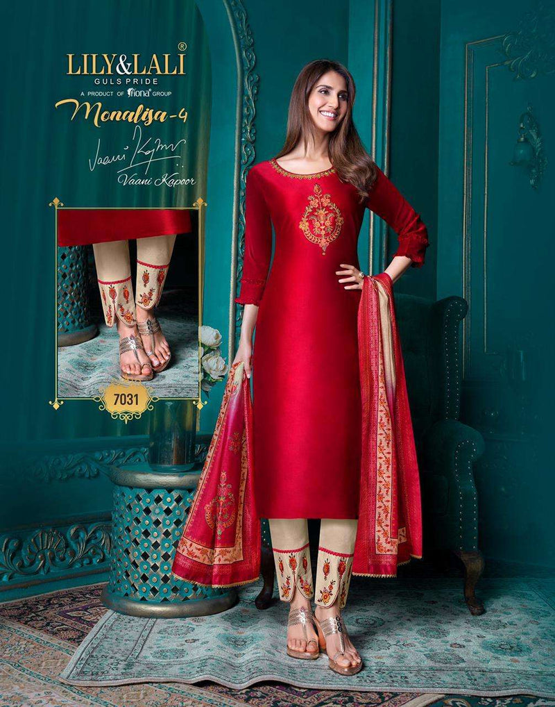 Lily And Lali Launch Monalisa Vol 4 Bemberg Silk With Embroidery Work Designer Fancy Salwar Suit