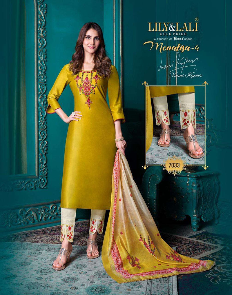 Lily And Lali Launch Monalisa Vol 4 Bemberg Silk With Embroidery Work Designer Fancy Salwar Suit