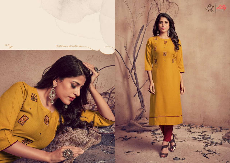 Lily Somya Heavy Rayon Slub With Embroidery Work Kurti Wear